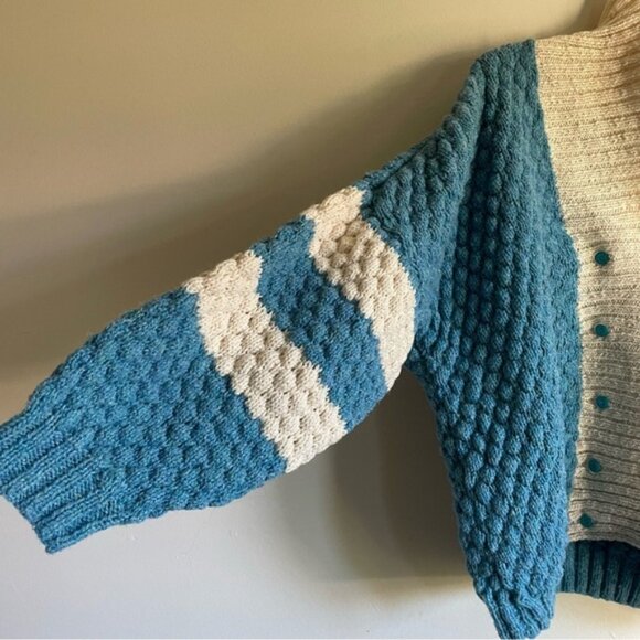 Vintage Hand Made Popcorn Knit Shawl Collar Cardigan Sweater Button Down Unisex - Picture 5 of 8